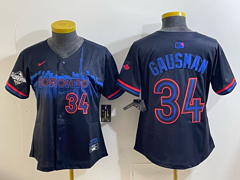 Women 2025 Nike Toronto Blue Jays #34 Gausman Blue Game MLB Jersey 06